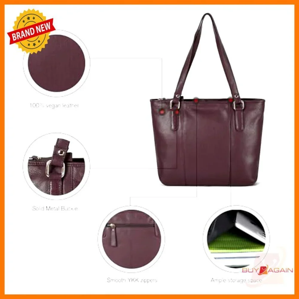 Genuine Leather Tote Bag for Women, Adjustable Strap, Multiple Pockets, Work